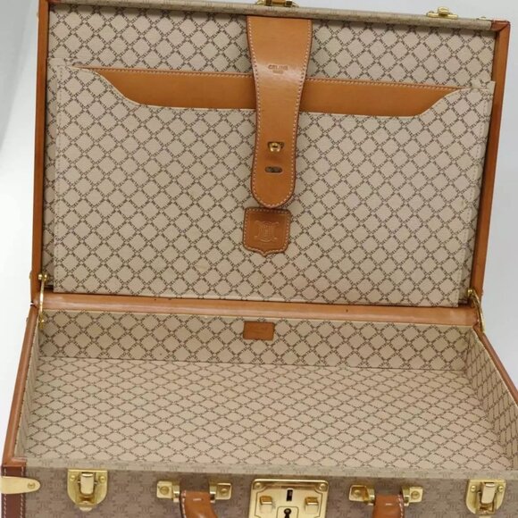 CELINE Macadam Canvas Attache Case Beige Brown Gold Auth 88818 - Picture 11 of 16